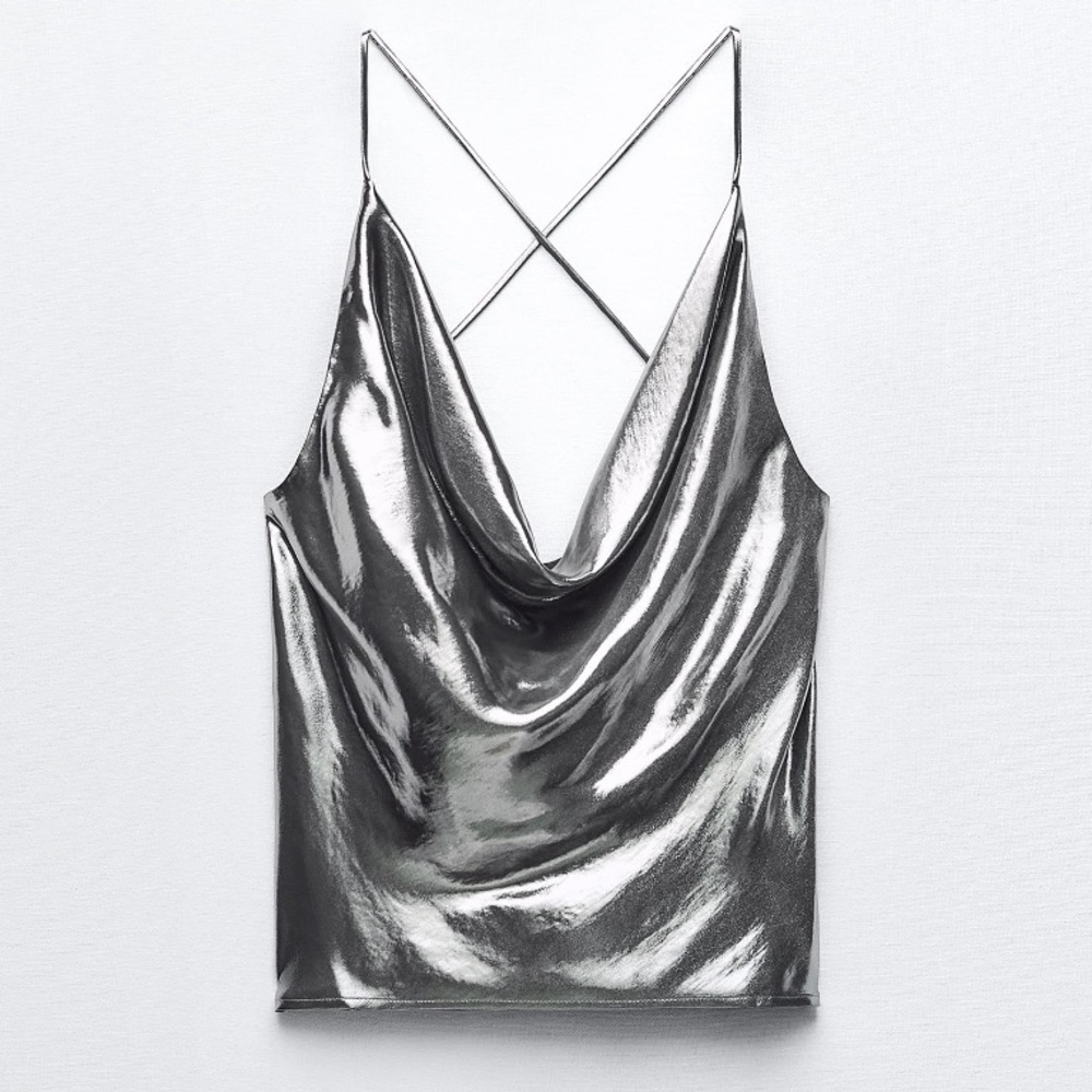 Zara Metallic Silver Camisole Sz M NWOT